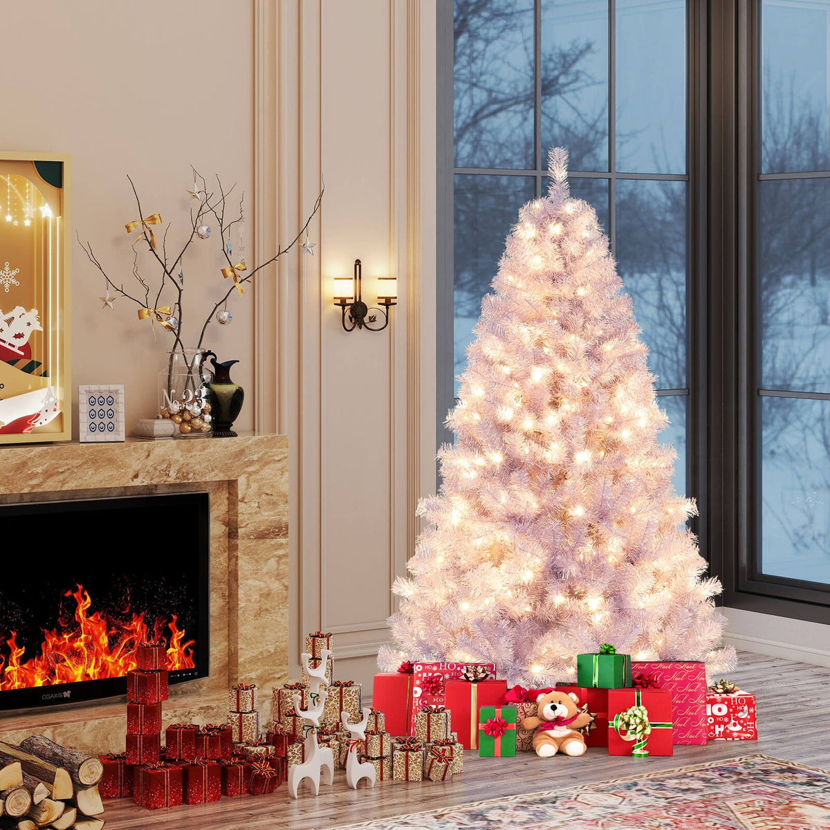6/7.5 FT Pre-Lit Tinsel Christmas Tree Artificial Xmas Tree-S view 2