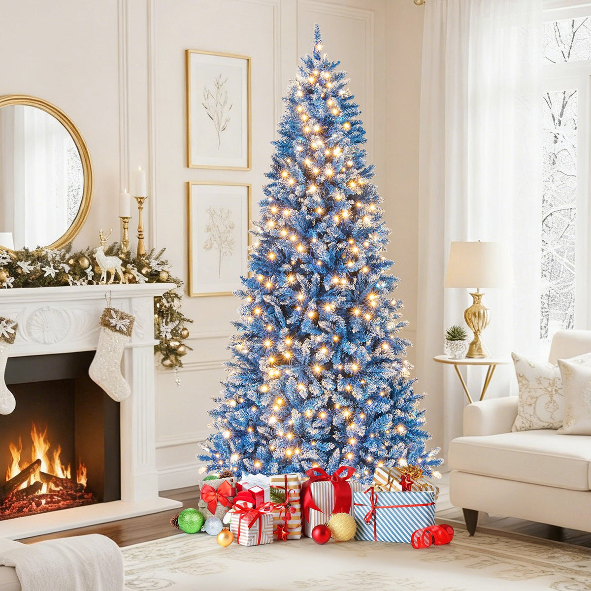 6/7/8/9 FT Artificial Christmas Tree with 767 Snowy Branch Tips-7 FT view 2