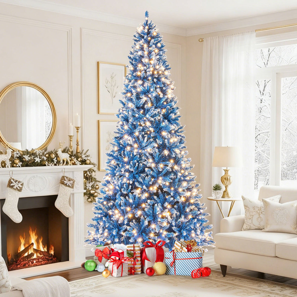 6/7/8/9 FT Artificial Christmas Tree with 767 Snowy Branch Tips-9 FT view 2
