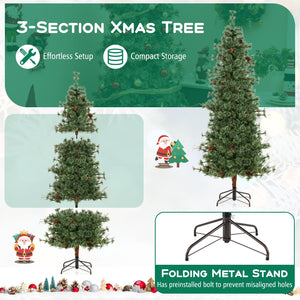 6/7/8 Feet Artificial Christmas Tree Pre-lit Hinged Xmas Tree with Warm White LED Lights and Pine Cones-7ft view 8