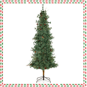 6/7/8 Feet Artificial Christmas Tree Pre-lit Hinged Xmas Tree with Warm White LED Lights and Pine Cones-8ft view 4