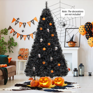 6/7/8 Feet Black Artificial Halloween Christmas Tree with PVC Branch Tips and 210/320/450 Cool White LED Lights-L view 2