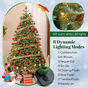 6/7/8 Feet Christmas Tree with Warm White LED Lights and Pine Cones-7 ft view 7