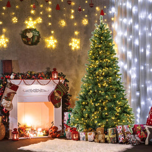 6/7/8 Feet Hinged Christmas Tree with PVC Branch Tips Warm White LED Lights-7 ft view 3