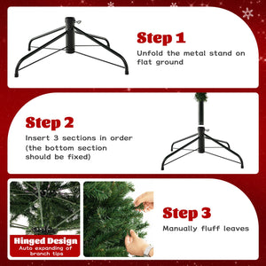 6/7/8 Feet Hinged Christmas Tree with PVC Branch Tips Warm White LED Lights-7 ft view 9