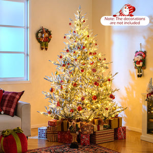 6/7/8 Feet Pre-Lit Artificial Christmas Tree Hinged Snow Flocked Xmas Tree-7 ft