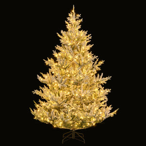 6/7/8 Feet Pre-Lit Artificial Christmas Tree Hinged Snow Flocked Xmas Tree-7 ft view 4
