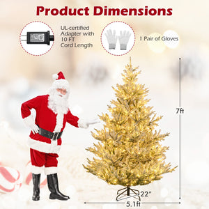 6/7/8 Feet Pre-Lit Artificial Christmas Tree Hinged Snow Flocked Xmas Tree-7 ft view 5