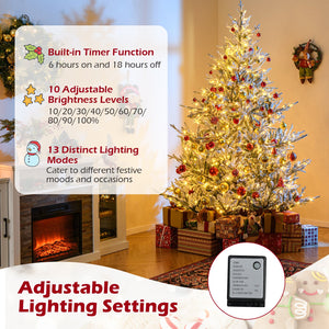 6/7/8 Feet Pre-Lit Artificial Christmas Tree Hinged Snow Flocked Xmas Tree-7 ft view 9