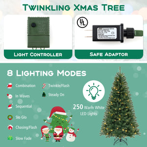 6/7/8 FT Artificial Christmas Tree with 568/830/1182 Branch Tips and 200/250/400 Warm White LED Lights-L view 7
