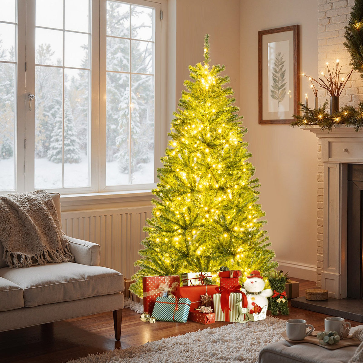 6/7/8 FT Pre-Lit Artificial Christmas Tree with Remote Control and LED Lights-S view 2
