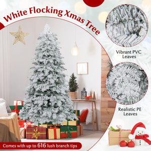 6/7 Feet Artificial Snow-flocked Christmas Tree Pre-lit Hinged Xmas Tree with 130 Twinkle Balls-6 Feet view 6