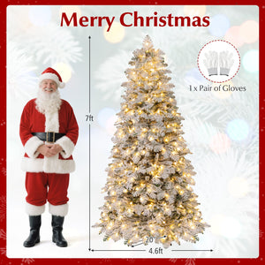 6/7 Feet Artificial Snow-flocked Christmas Tree Pre-lit Hinged Xmas Tree with 130 Twinkle Balls-7 Feet view 5