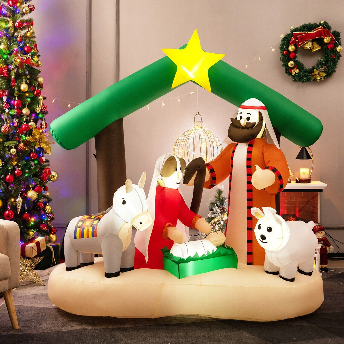 6.7 Feet Christmas Inflatable Nativity Scene with LED Lights view 2