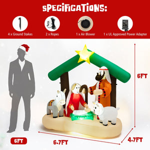 6.7 Feet Christmas Inflatable Nativity Scene with LED Lights view 4