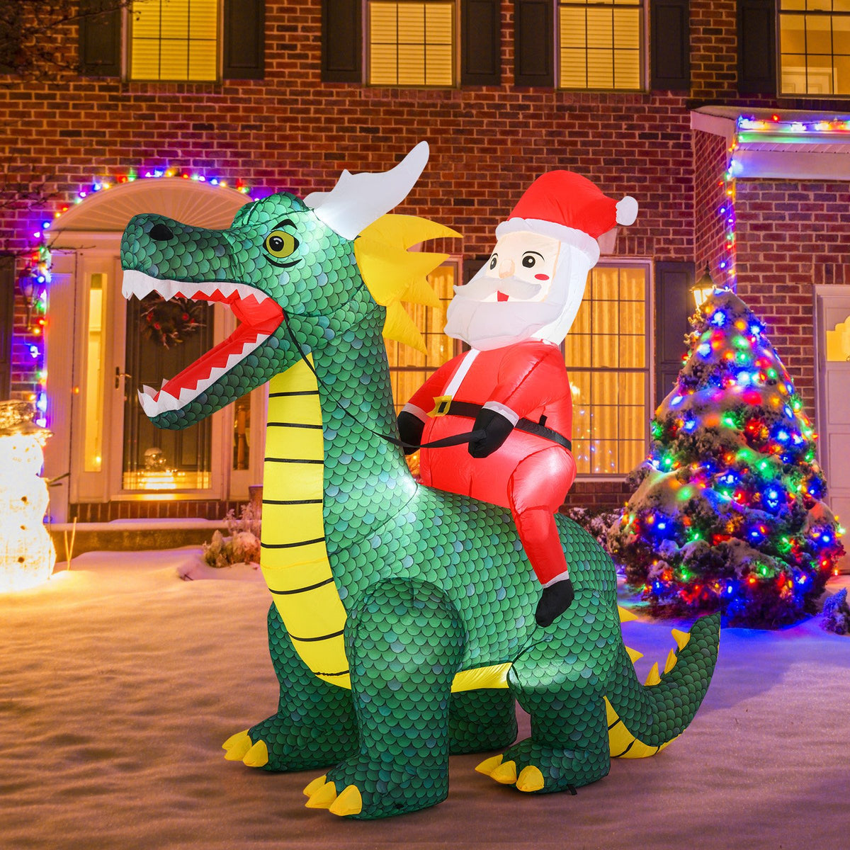 6.7 Feet Christmas Inflatable Santa Claus Ride on Dinosaur with Built-in LED Lights view 2