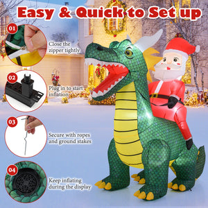 6.7 Feet Christmas Inflatable Santa Claus Ride on Dinosaur with Built-in LED Lights view 6