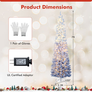 6/7 Feet Snow-flocked Artificial Christmas Tree Pre-lit Xmas Tree with 220/290 Warm White LED Lights-7 Feet view 5