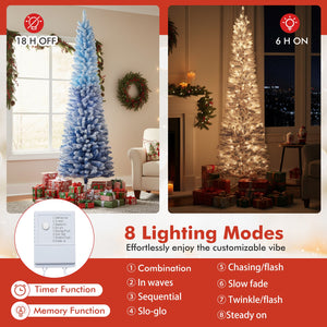 6/7 Feet Snow-flocked Artificial Christmas Tree Pre-lit Xmas Tree with 220/290 Warm White LED Lights-7 Feet view 7