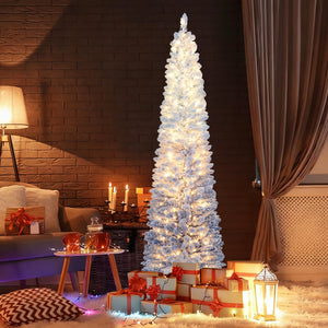 6/7 Feet Snow-flocked Artificial Christmas Tree with 220/290 Warm White LED Lights-6 Feet view 6