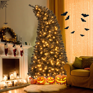 6/7 FT Artificial Christmas Tree with Bendable Top Section and Warm Light-7 ft view 3