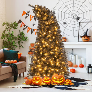 6/7 FT Artificial Christmas Tree with Bendable Top Section and Warm Light-7 ft view 5