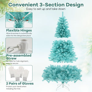 6/7 FT Blue Artificial Christmas Tree with 280/380 Warm White LED Lights and Foldable Metal Stand-7 ft view 7