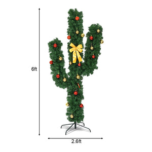 6 Feet Artificial Cactus PVC Christmas Tree with LED Lights and Ball Ornaments-6 ft view 4