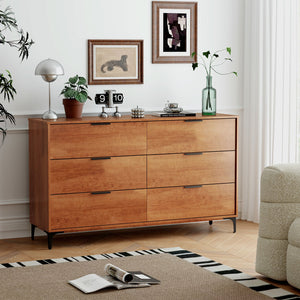 6-Drawer Dresser with Interlock System for Bedroom Living Room-Cherry view 3