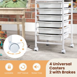 6-Drawer Rolling Storage Cart with Wooden Tabletop-White view 8