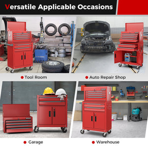 6-Drawer Rolling Tool Storage Chest Cabinet with Universal Wheels and Hooks-Red view 5