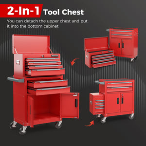6-Drawer Rolling Tool Storage Chest Cabinet with Universal Wheels and Hooks-Red view 6