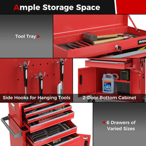 6-Drawer Rolling Tool Storage Chest Cabinet with Universal Wheels and Hooks-Red view 7