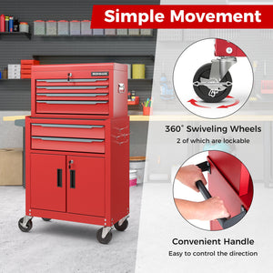 6-Drawer Rolling Tool Storage Chest Cabinet with Universal Wheels and Hooks-Red view 8