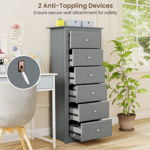 6 Drawers Chest Dresser Clothes Storage Bedroom Furniture Cabinet-Gray view 7