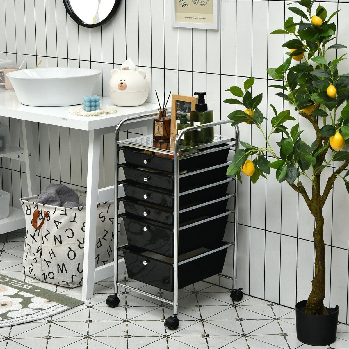6 Drawers Rolling Storage Cart Organizer-Black view 2