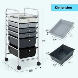 6 Drawers Rolling Storage Cart Organizer-Mixed Black view 5
