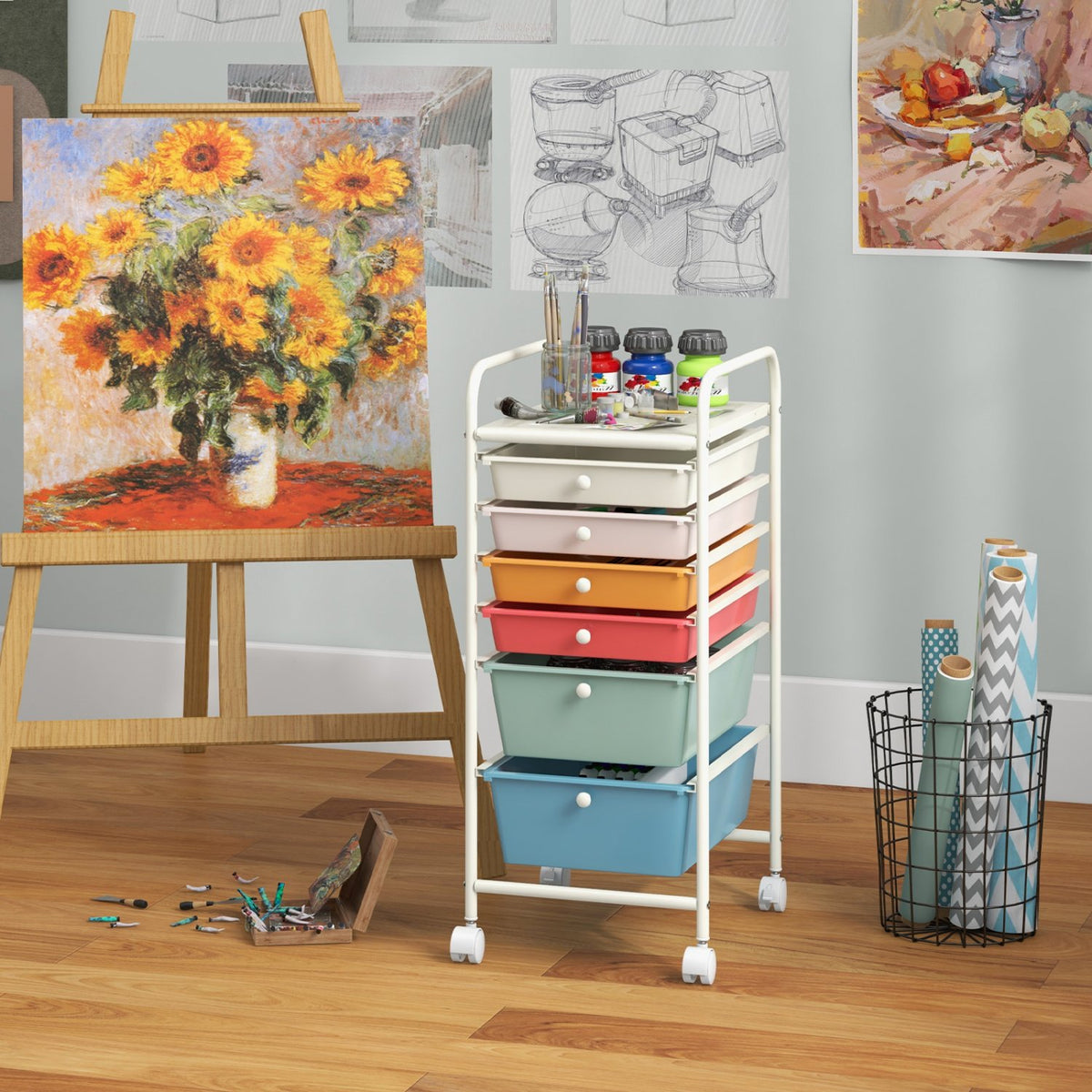 6 Drawers Rolling Storage Cart Organizer-Macaron view 2