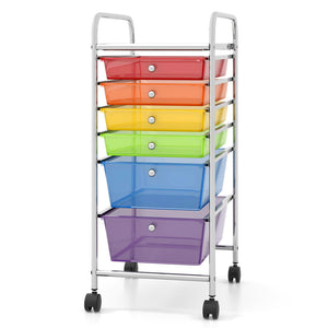 6 Drawers Rolling Storage Cart Organizer-Transparent Multicolor view 4