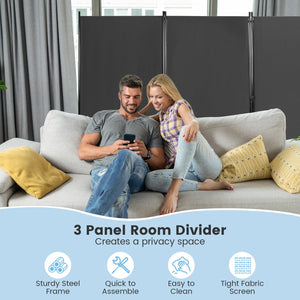 6 Feet 3 Panel Room Divider with Durable Hinges Steel Base-Gray view 6