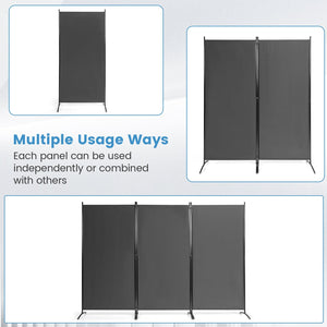 6 Feet 3 Panel Room Divider with Durable Hinges Steel Base-Gray view 9