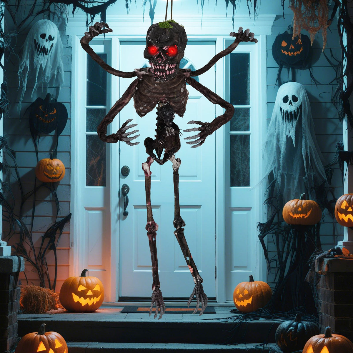 6 Feet Animated Halloween Decoration with 4 Arms, Red LED-lit Eyes & Spooky Sounds view 2