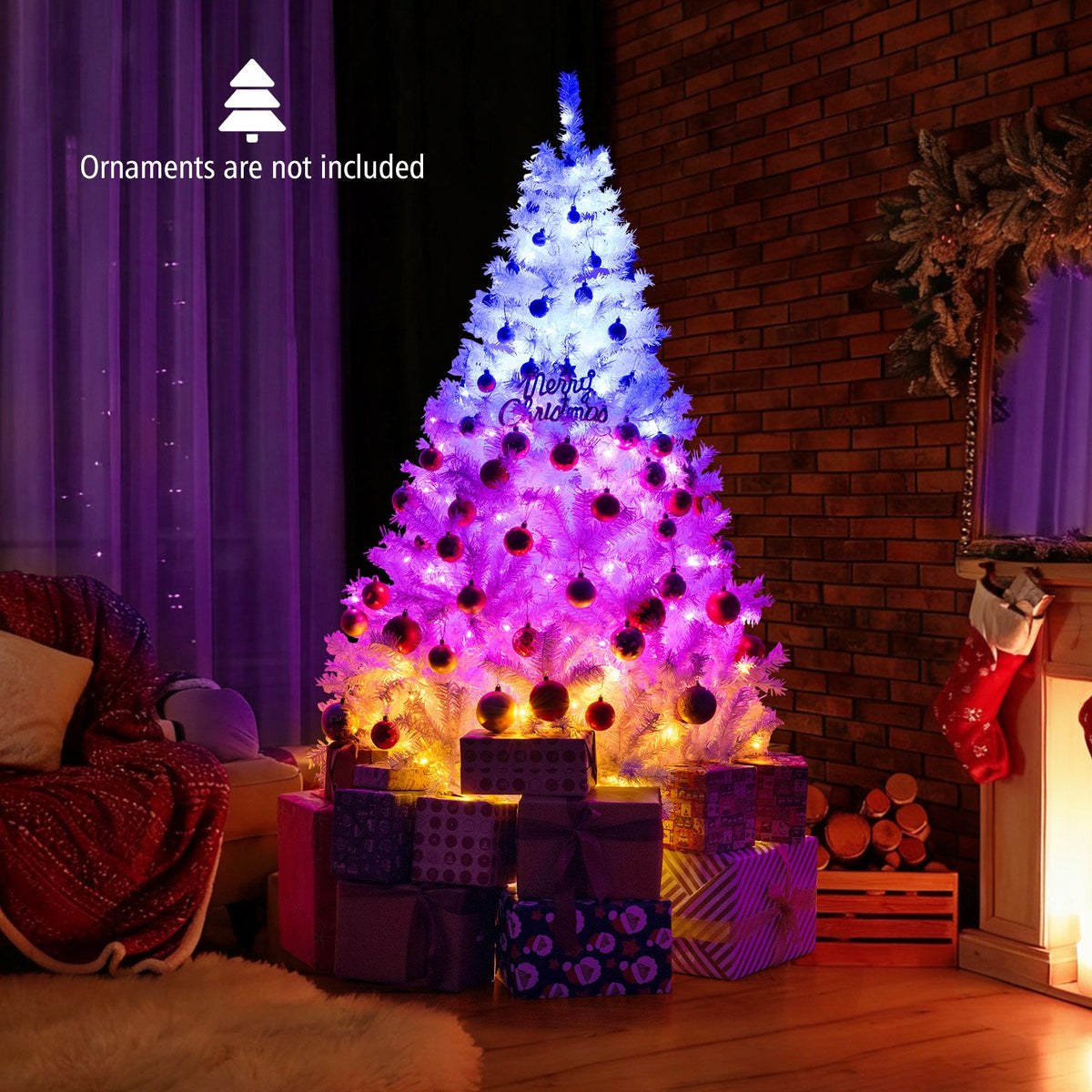 6 Feet Artificial Christmas Tree Hinged Pre-Lit Xmas Tree with 11 Lighting Modes view 2