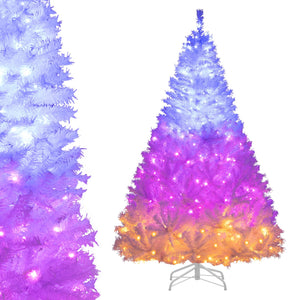 6 Feet Artificial Christmas Tree Hinged Pre-Lit Xmas Tree with 11 Lighting Modes view 7