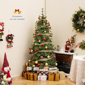 6 Feet Artificial Christmas Tree Pre-lit Hinged Xmas Tree with Warm White LED Lights and Pine Cones view 2