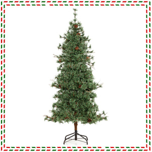6 Feet Artificial Christmas Tree Pre-lit Hinged Xmas Tree with Warm White LED Lights and Pine Cones view 4