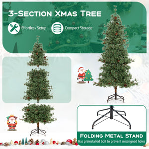 6 Feet Artificial Christmas Tree Pre-lit Hinged Xmas Tree with Warm White LED Lights and Pine Cones view 8