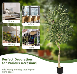 6 Feet Artificial Olive Tree in Cement Pot-2 Pieces view 8
