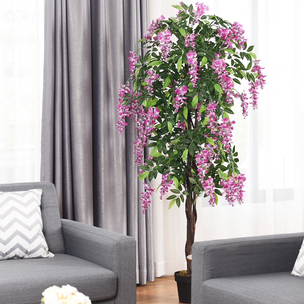 6-Feet Artificial Wisteria Silk Indoor-Outdoor Tree with Adjustable Tree Branche-2 Pieces view 2