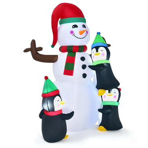 6 Feet Christmas Quick Inflatable Snowman with Penguins view 9